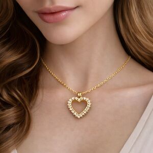 Gold-Tone Pavé Open Heart Necklace – Elegant Crystal Heart Pendant